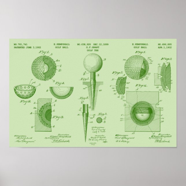Póster Vintage Golf Patent Poster 1 Verde fresco (Frente)