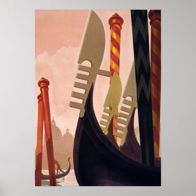 Póster Vintage Góndolas Gran Canal Venecia Italia Viaje (Frente)