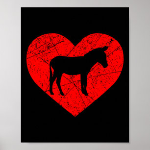 Póster Vintage Granja Animal Burro Amante Corazón Amor Va