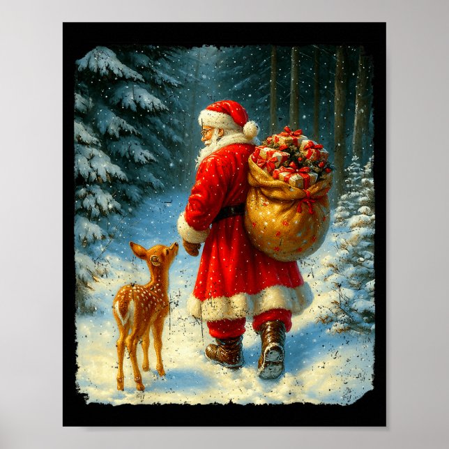 Póster Vintage Graphic Santa Reindeer Christmas Xmas Men  (Frente)