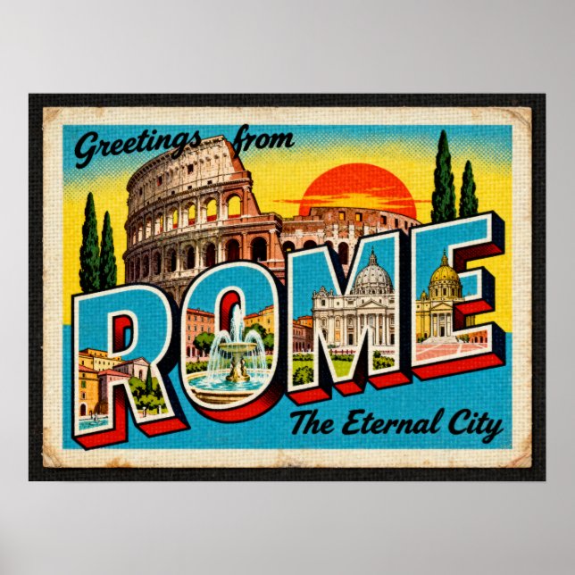 Póster Vintage Greetings from Rome Poster (Frente)