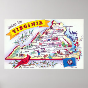 Póster Vintage Greetings From Virginia Map Travel (Viajes