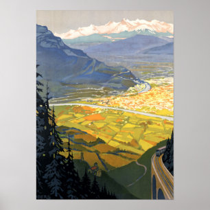 Póster Vintage Grenoble France Railway