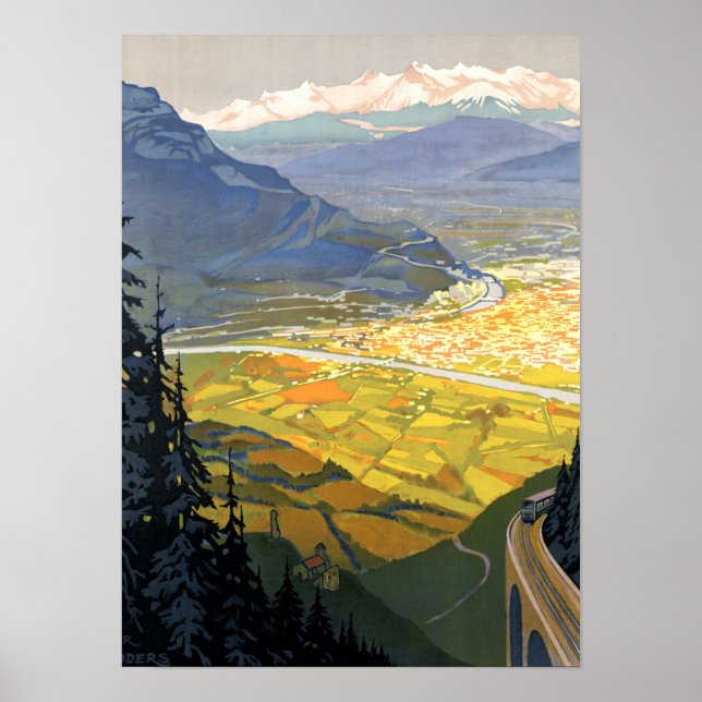 Póster Vintage Grenoble France Railway (Frente)