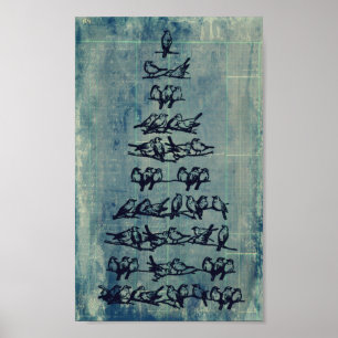 Póster Vintage Grunge Bird Tree