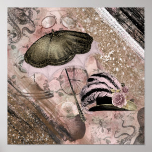 Póster Vintage Grunge Steampunk Glam Gorra victoriano