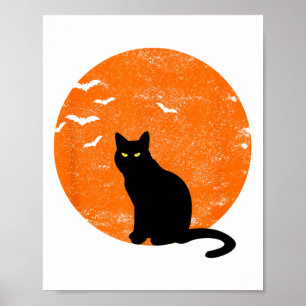 Póster Vintage Halloween Black Cat Costume Retro Moon Cat