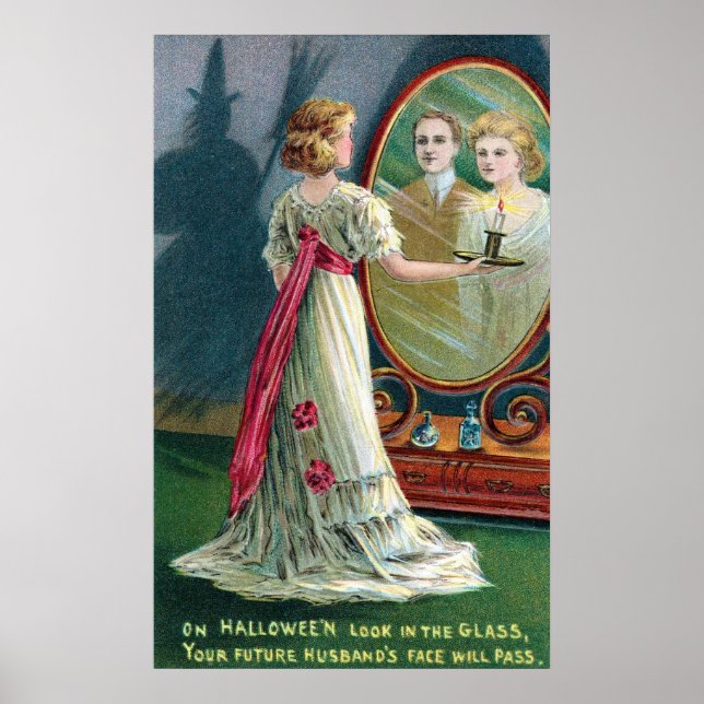 Póster Vintage Halloween bruja y mujer fiesta poster (Frente)