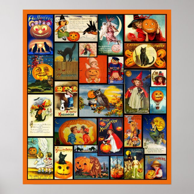 Póster Vintage Halloween Cards Collage (Frente)