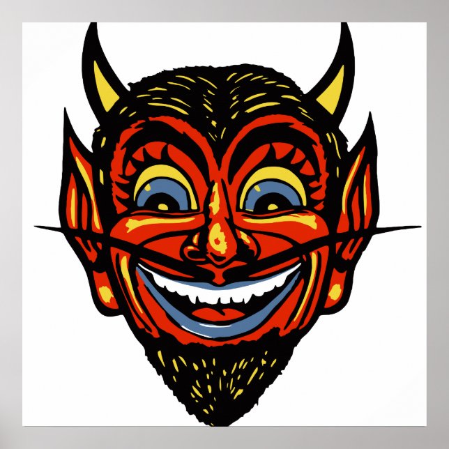Póster Vintage Halloween Devil Head (Frente)