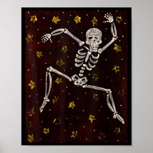 Póster Vintage Halloween Esqueleto Bailarín Temporada Esp