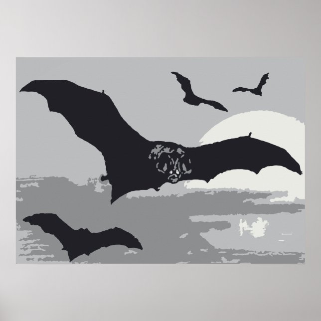 Póster Vintage Halloween Flying Black Bats (Frente)
