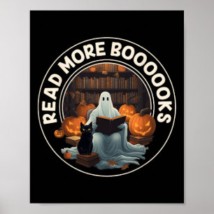 Póster Vintage Halloween Ghost Leer más libros Gato negro
