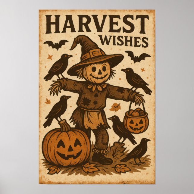 Póster Vintage Halloween Harvest Wishes (Frente)
