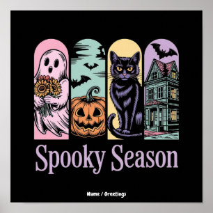 Póster Vintage Halloween Horror Espeluznante Temporada Cu