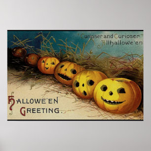 Póster Vintage Halloween Jack O Lanterns en un campo