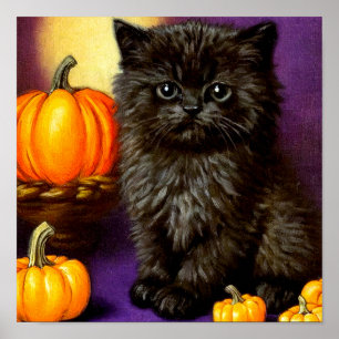 Póster Vintage Halloween Kitten