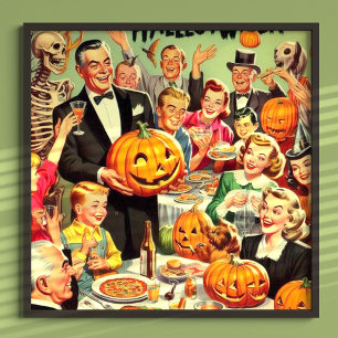 Póster Vintage Halloween Party Ilustracion