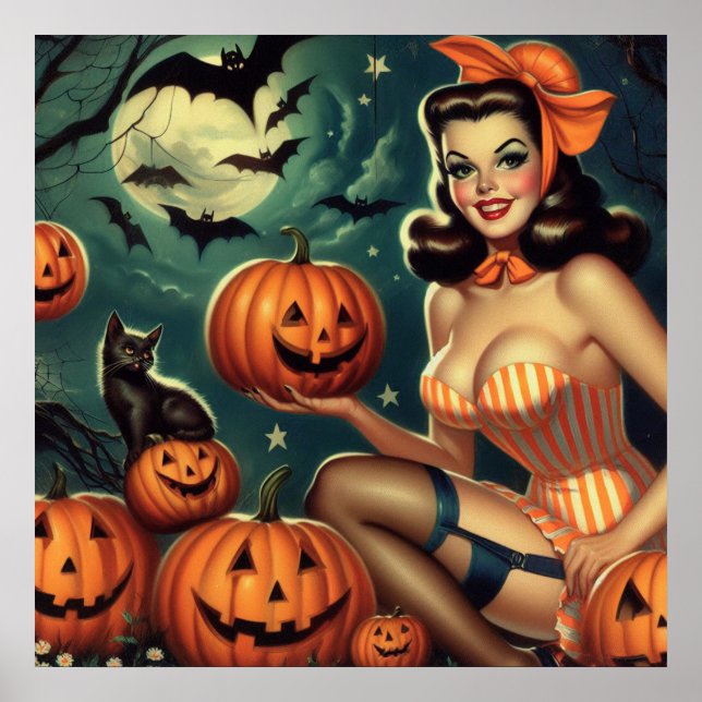 Póster Vintage Halloween Pin Up (Frente)