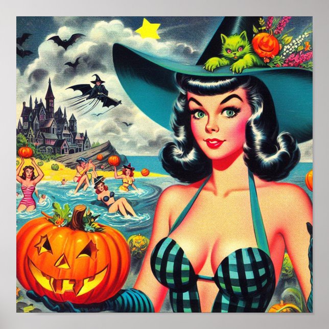 Póster Vintage Halloween Pin-up (Frente)