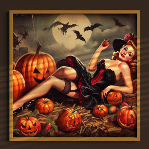 Póster Vintage Halloween Pin Up