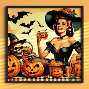 Póster Vintage Halloween Pin Up