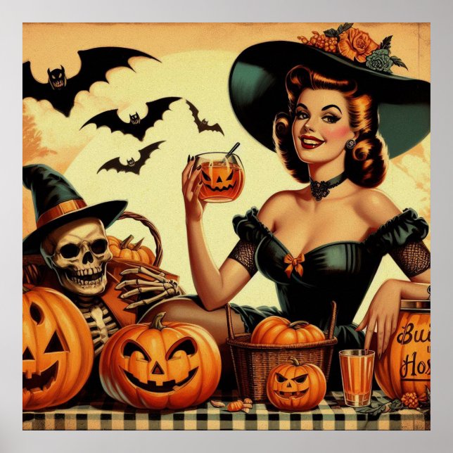 Póster Vintage Halloween Pin Up (Frente)