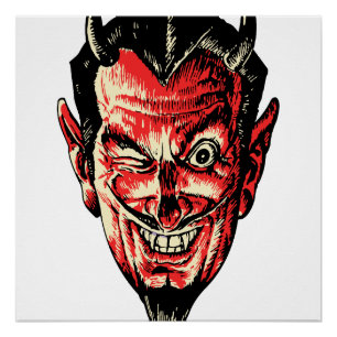 Póster Vintage Halloween Red Devil Head