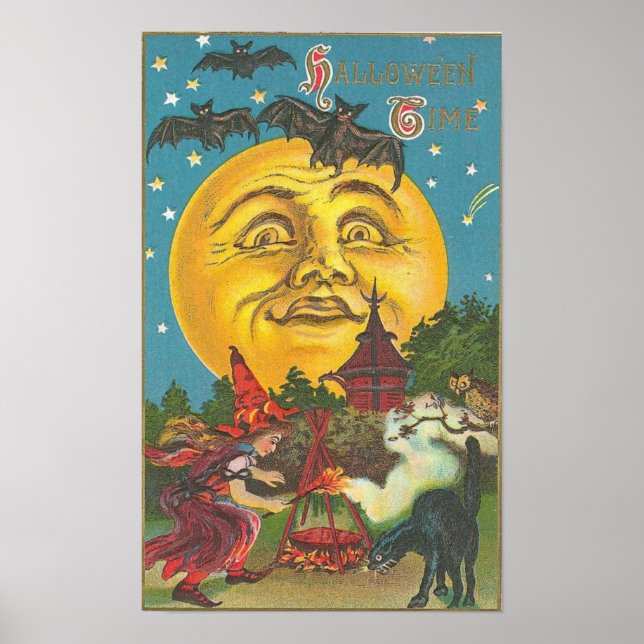 Póster Vintage Halloween Tarjetas de felicitación clásica (Frente)