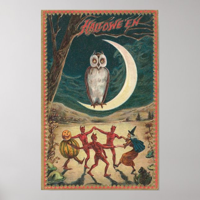 Póster Vintage Halloween Tarjetas de felicitación clásica (Frente)