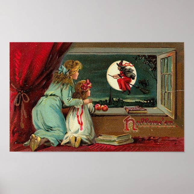 Póster Vintage Halloween Tarjetas de felicitación clásica (Frente)