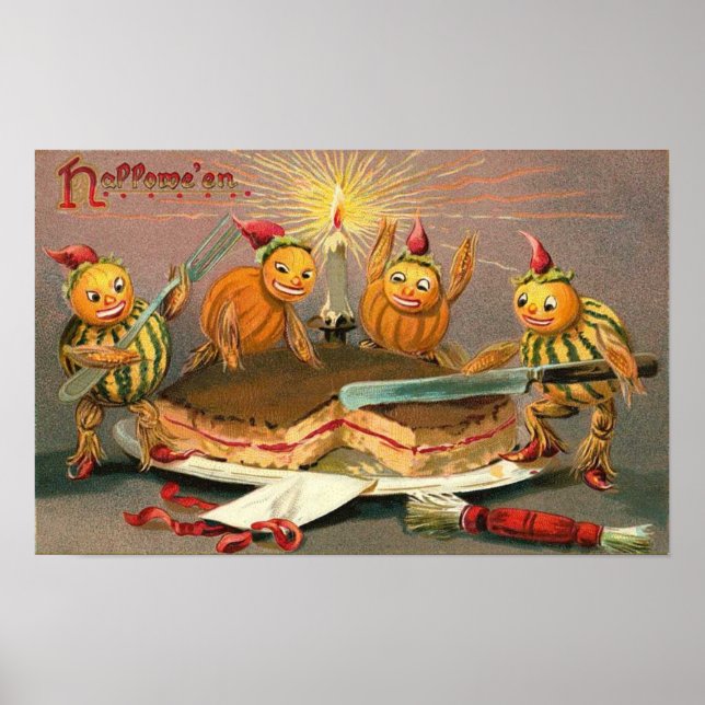Póster Vintage Halloween Tarjetas de felicitación clásica (Frente)