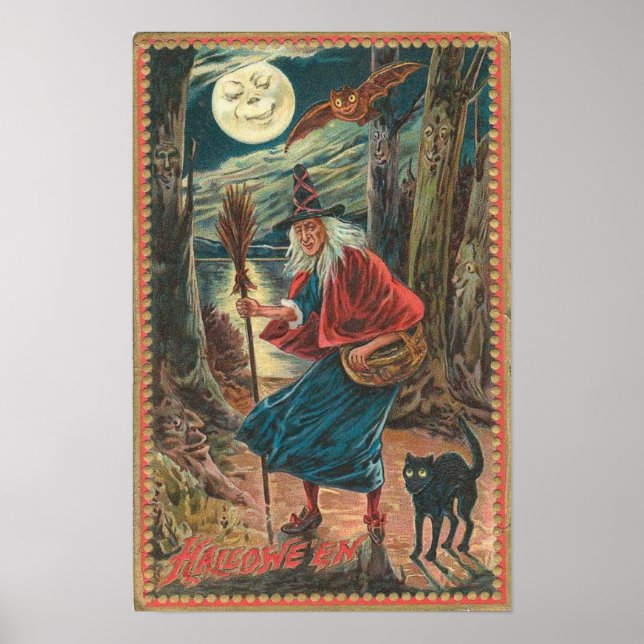 Póster Vintage Halloween Tarjetas de felicitación clásica (Frente)