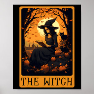 Póster Vintage Halloween The Witch Tarot Card Leading Fal