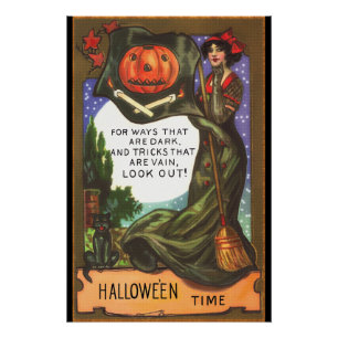 Póster Vintage Halloween Time Dark Witch Greet