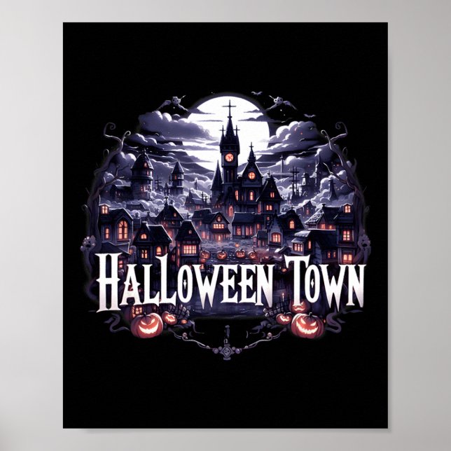 Póster Vintage Halloween Town Skeleton Ghost Pumpkin Hall (Frente)
