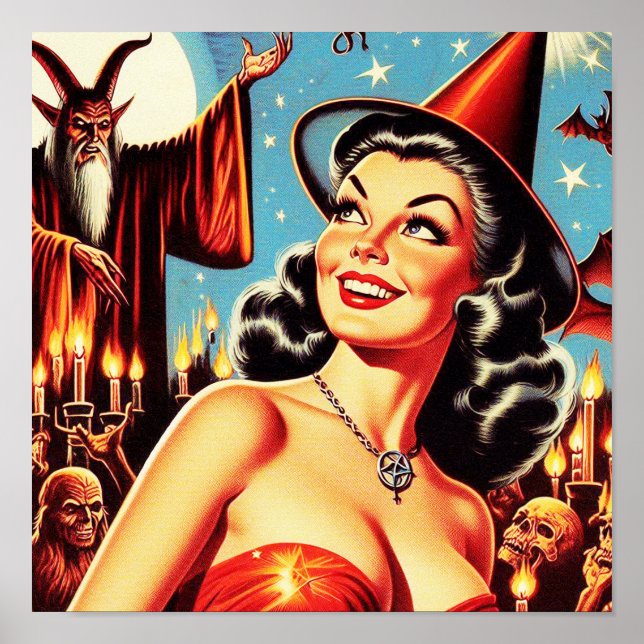 Póster Vintage Halloween Witch Pin up (Frente)