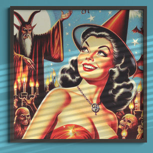 Póster Vintage Halloween Witch Pin up