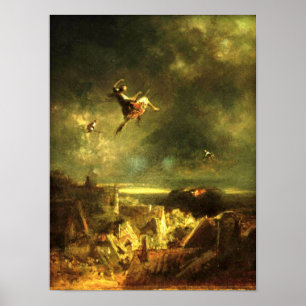 Póster Vintage-Halloween Witches Ride