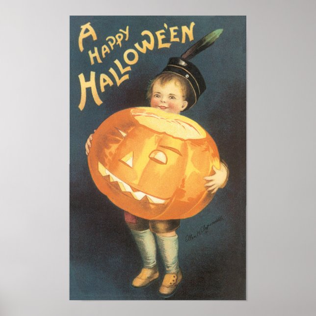 Póster Vintage Happy Halloween de Ellen Clapsaddle (Frente)