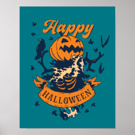 Póster Vintage Happy Halloween Gráfico Jack O Lantern
