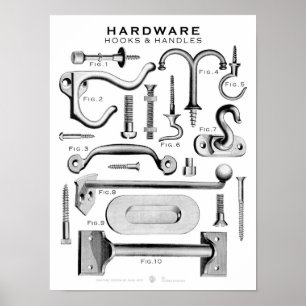 Póster Vintage Hardware Poster Hooks n Handle BW