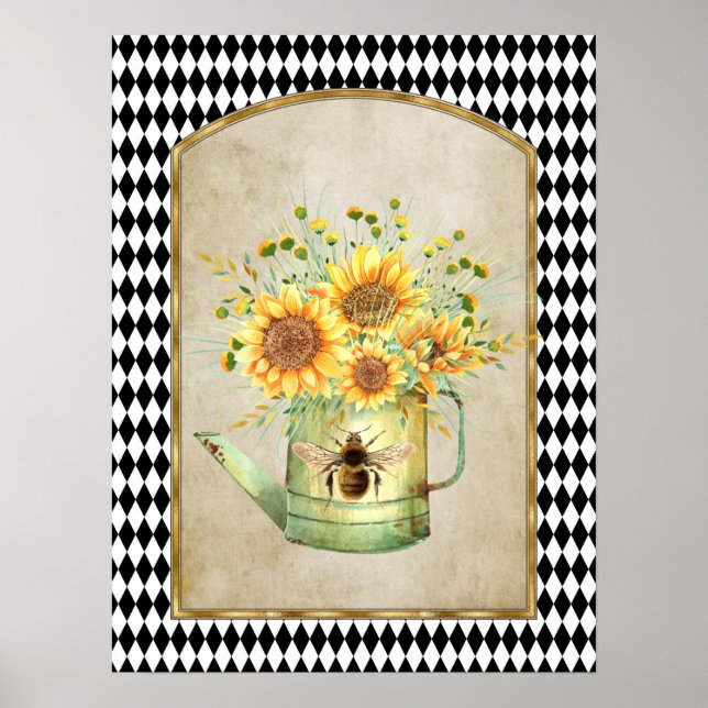 Póster Vintage Harlequin Garden Sunflowers (Frente)