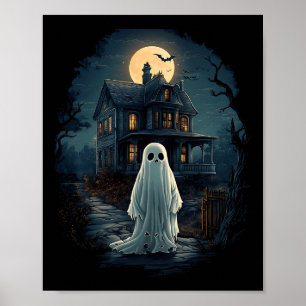 Póster Vintage Haunty House Midnight Spooky Ghost Scary