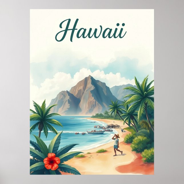 Póster Vintage Hawaii Travel Illustration (Frente)
