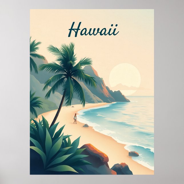 Póster Vintage Hawaii Travel Illustration (Frente)