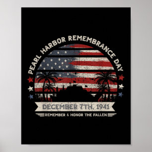 Póster Vintage Hawaii Usa Flag Tee, Pearl Harbor