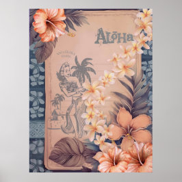 Póster Vintage Hawaiian Scrapbook Waikiki Hula