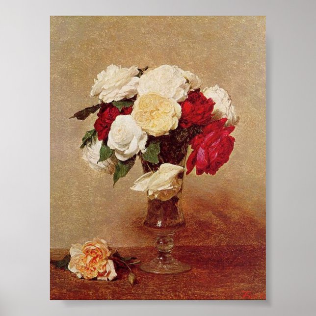 Póster Vintage Henri Latour Rosas en vidrio estampado (Frente)