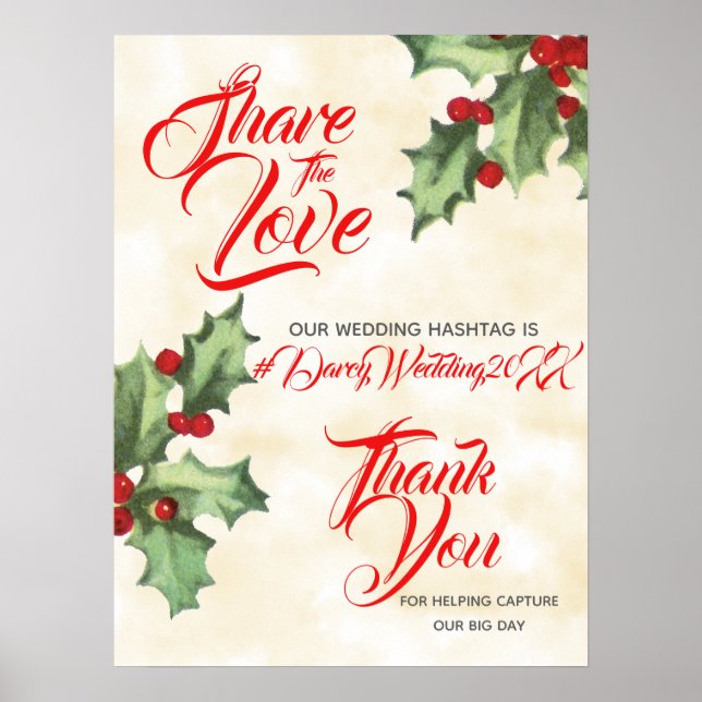 Póster Vintage Holly Boda Hashtag Rótulo (Frente)